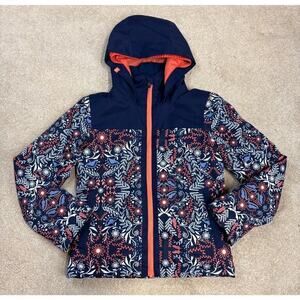 Roxy Girls Delski Hooded Blue Floral Insulated Full Zip Ski Jacket Size 10/M